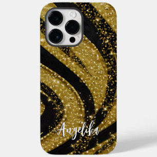 Abstrakte Wirbel Personalisierter Name Schwarz und Case-Mate iPhone 14 Pro Max Hülle