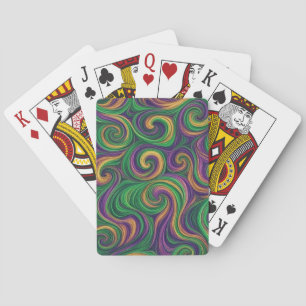 Abstrakte Wirbel von Lila, Gelb und Grün des Mardi Spielkarten
