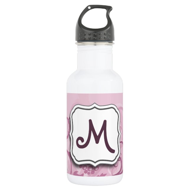 Abstrakte, wirbelfarbene Lavendel und Monogramm Edelstahlflasche (Vorderseite)