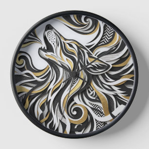Abstrakte Wolfskopf-Silhouette Gold-Kunstuhr Uhr