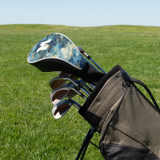 Abstrakte Wolken aus blauem Gold Golf Headcover (In SItu)