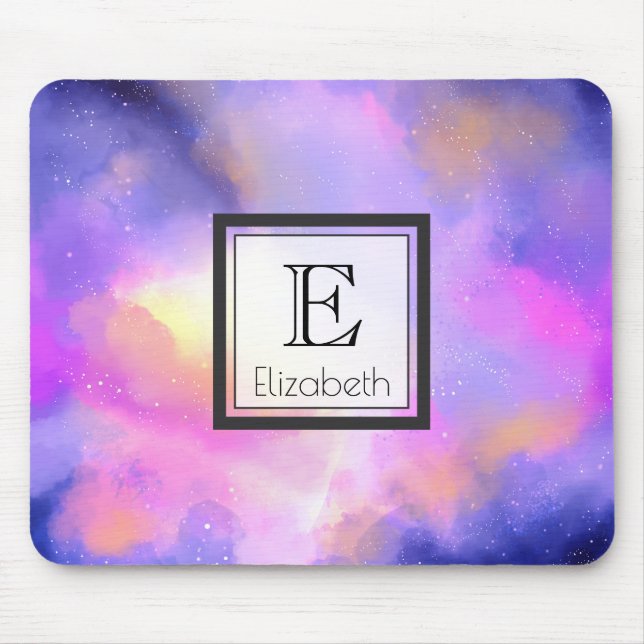 Abstrakte Wolken in Lila-rosa und Gelbmonogramm Mousepad (Vorne)