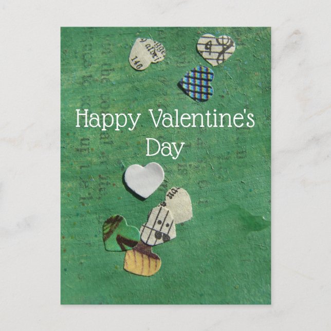 Abstrakte Worte und Herz-Collage, Valentinstag Postkarte (Vorderseite)