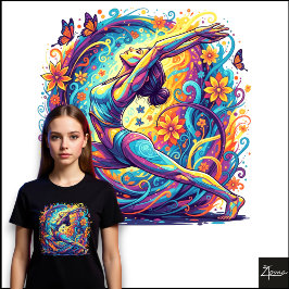 Abstrakte Yoga-Neon-Blumenwirbel-Kriegerpose Tri-Blend Shirt