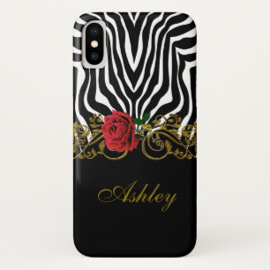 Abstrakte Zebra Blume Red Schwarz-weiß Gold Case-Mate iPhone Hülle