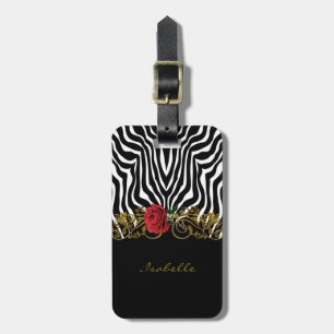 Abstrakte Zebra Blume Red Schwarz-weiß Gold Gepäckanhänger