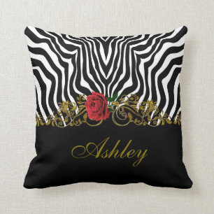Abstrakte Zebra Blume Red Schwarz-weiß Gold        Kissen