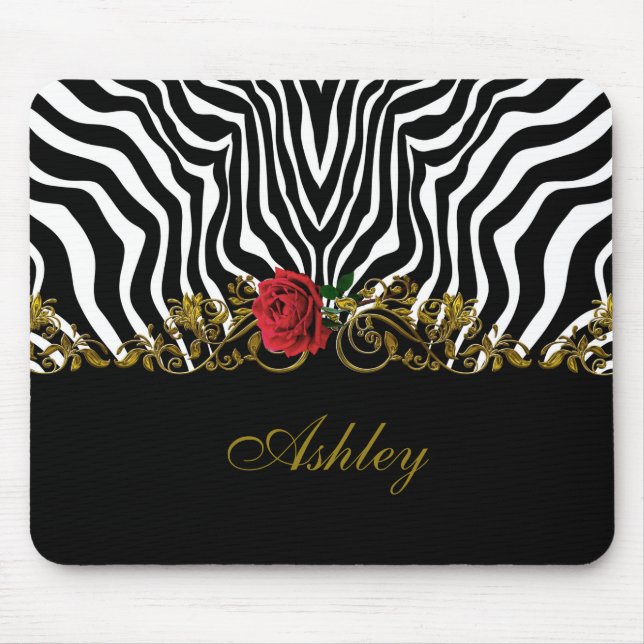 Abstrakte Zebra Blume Red Schwarz-weiß Gold Mousepad (Vorne)