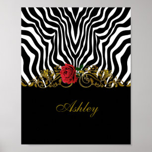 Abstrakte Zebra Blume Red Schwarz-weiß Gold Poster