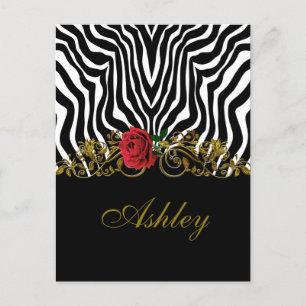 Abstrakte Zebra Blume Red Schwarz-weiß Gold        Postkarte