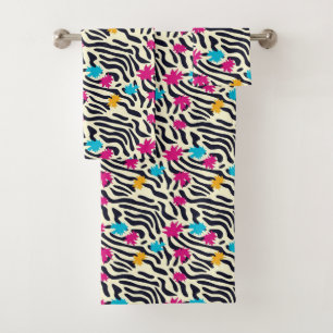 Abstrakte Zebra-Streifen mit Leaf Paint Splash Badhandtuch Set