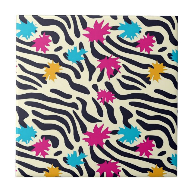 Abstrakte Zebra-Streifen mit Leaf Paint Splash Fliese (Vorderseite)