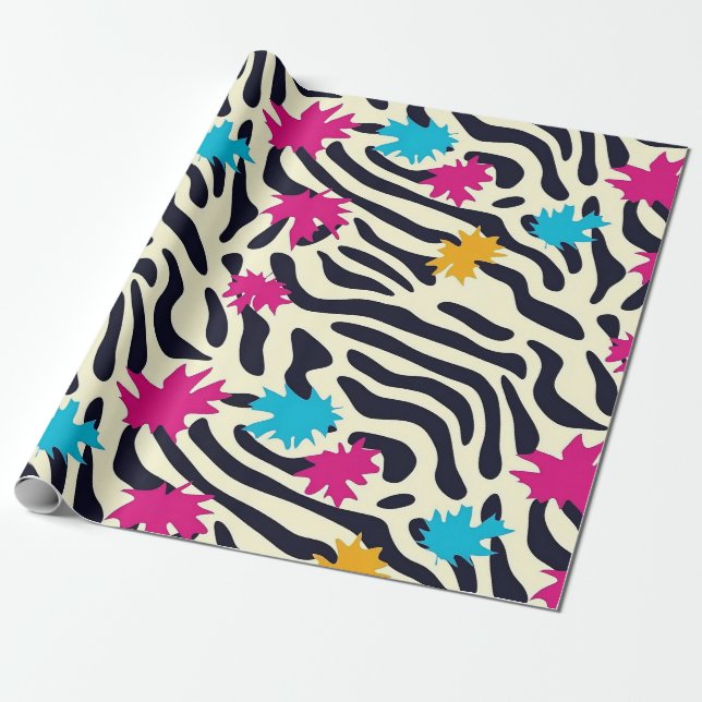 Abstrakte Zebra-Streifen mit Leaf Paint Splash Geschenkpapier (Ungerollt)