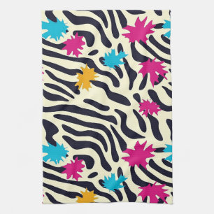 Abstrakte Zebra-Streifen mit Leaf Paint Splash Geschirrtuch