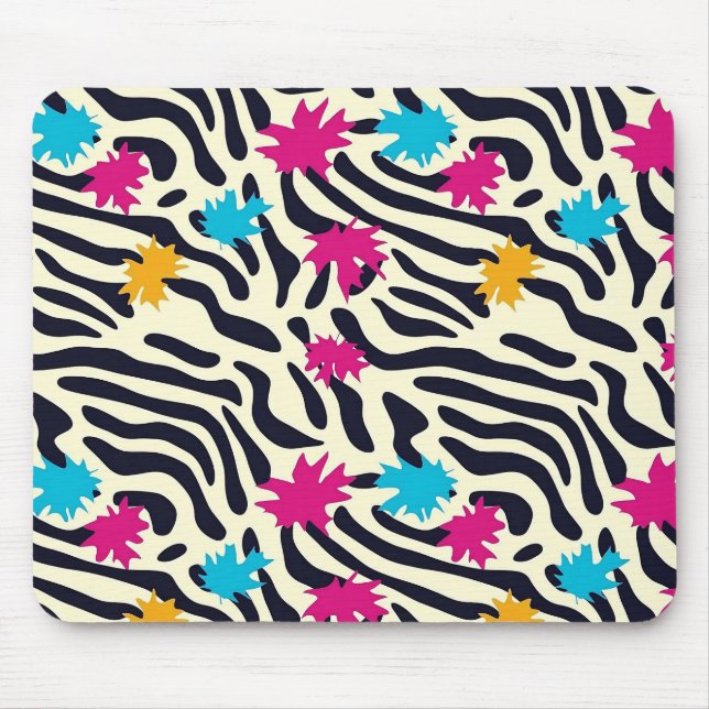 Abstrakte Zebra-Streifen mit Leaf Paint Splash Mousepad (Vorne)