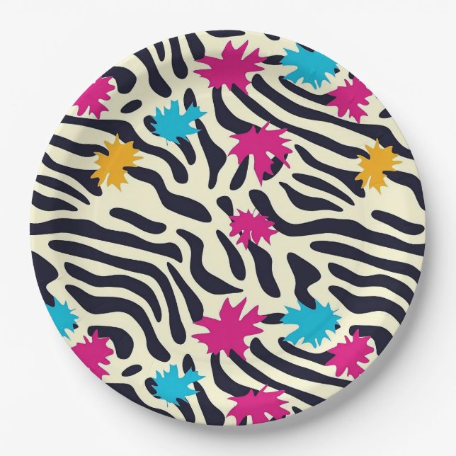 Abstrakte Zebra-Streifen mit Leaf Paint Splash Pappteller (Vorderseite)