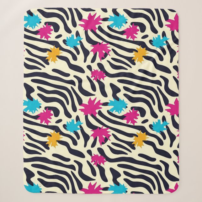 Abstrakte Zebra-Streifen mit Leaf Paint Splash Sherpadecke (Vorderseite)