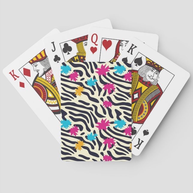 Abstrakte Zebra-Streifen mit Leaf Paint Splash Spielkarten (Rückseite)