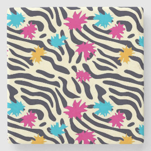 Abstrakte Zebra-Streifen mit Leaf Paint Splash Steinuntersetzer