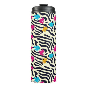 Abstrakte Zebra-Streifen mit Leaf Paint Splash Thermosbecher