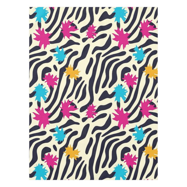 Abstrakte Zebra-Streifen mit Leaf Paint Splash Tischdecke (Vorderseite)