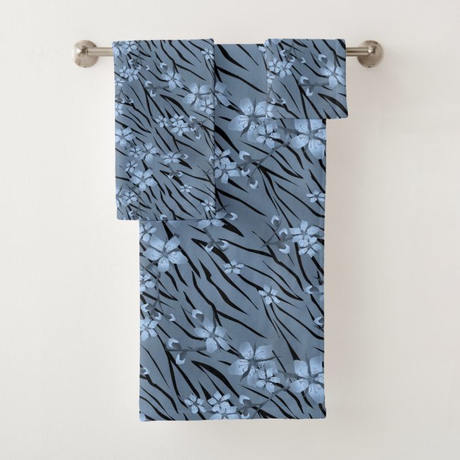 Abstrakte Zebra-Tigerleder blühende Blume Badhandtuch Set (Insitu)