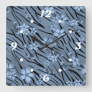 Abstrakte Zebra-Tigerleder blühende Blume Quadratische Wanduhr