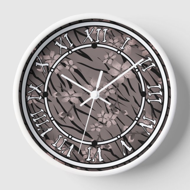 Abstrakte Zebra-Tigerleder blühende Blume Uhr (Vorderseite)