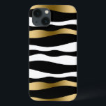 Abstrakte Zebrastreifen, Schwarz-weiß und Gold iPhone 13 Hülle<br><div class="desc">Elegantes modernes abstraktes Zebrastreifen-Muster in Schwarz-Weiß mit zufälligem goldenen Streifen-Akzent.</div>