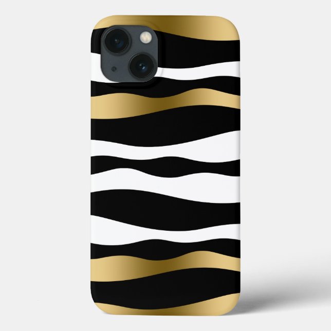 Abstrakte Zebrastreifen, Schwarz-weiß und Gold Case-Mate iPhone Hülle (Rückseite)