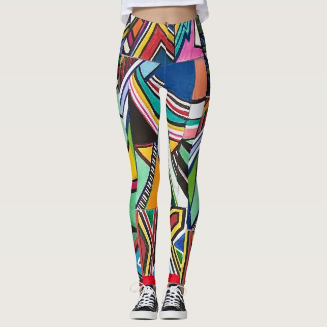 Abstrakte zeichnende Mehrfarbencollage Leggings (Vorderseite)