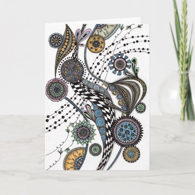 Abstrakte Zentangle-Blumenkunst-Leerkarte Karte (Vorderseite)