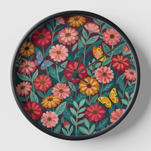 Abstrakte Zinnias Schmetterlinge Kunst Uhren