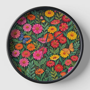 Abstrakte Zinnias Schmetterlinge Kunst Uhren