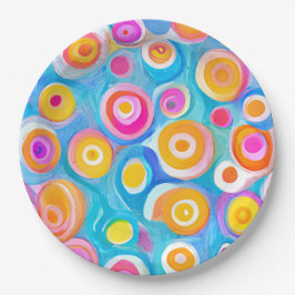 Abstrakte Zirkel Artisan Modern Happy Birthday Fun Pappteller