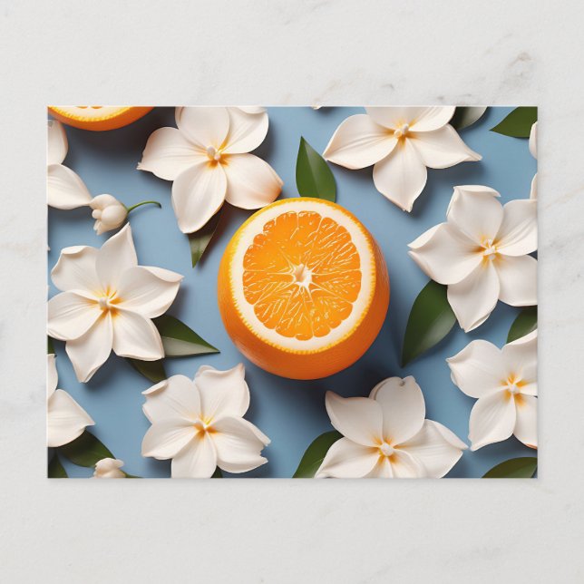 Abstrakte Zitrusfrüchte Orange und Blume Postkarte (Vorderseite)