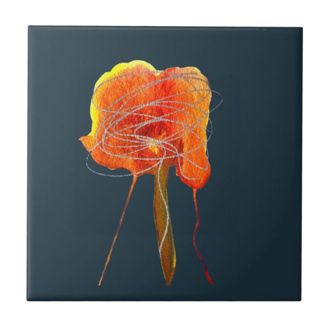 Abstrakte zitterne Blume Moderne Kunst Fliese (Vorderseite)