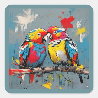 Abstrakte Zuneigung: Vögel lieben Quadratischer Aufkleber