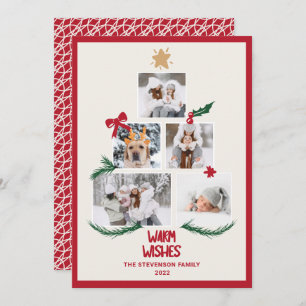 Abstrakten 5 Foto Weihnachtsbaum Rote Ecru Wünsche Feiertagskarte