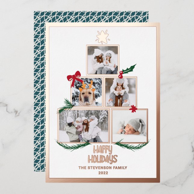 Abstrakten 5 Foto Weihnachtsbaumfeiertage Folien Feiertagskarte (Vorderseite/Rückseite)