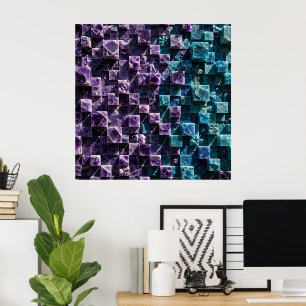 Abstrakter 3D-Mineralkristall-Würfel-Mosaik-Wand Poster