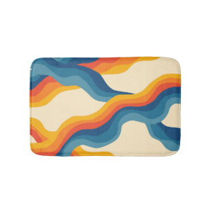 Abstrakter 70er Retro Orange Blue Wavy Strip Muste Badematte