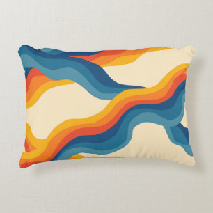 Abstrakter 70er Retro Orange Blue Wavy Strip Muste Dekokissen