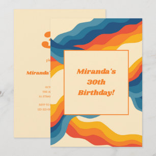 Abstrakter 70er Retro Orange Blue Wavy Strip Muste Einladung