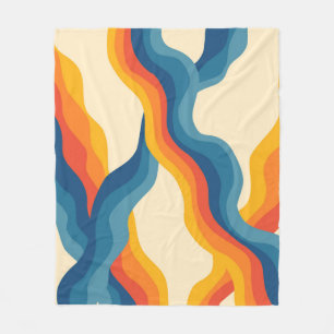Abstrakter 70er Retro Orange Blue Wavy Strip Muste Fleecedecke