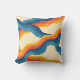 Abstrakter 70er Retro Orange Blue Wavy Strip Muste Kissen