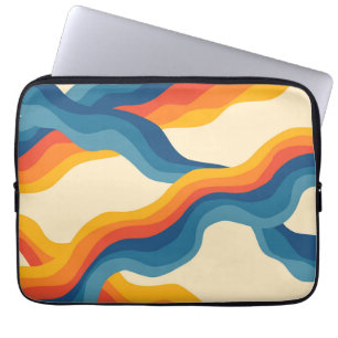 Abstrakter 70er Retro Orange Blue Wavy Strip Muste Laptopschutzhülle