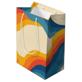 Abstrakter 70er Retro Orange Blue Wavy Strip Muste Mittlere Geschenktüte