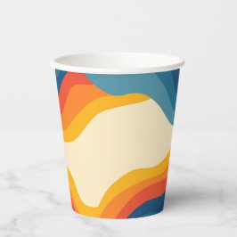 Abstrakter 70er Retro Orange Blue Wavy Strip Muste Pappbecher