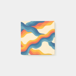 Abstrakter 70er Retro Orange Blue Wavy Strip Muste Post-it Klebezettel